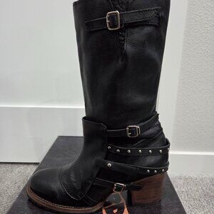 *Brand New*  Freebird Clayton Black Boot with Straps and treaded sole, Size 10